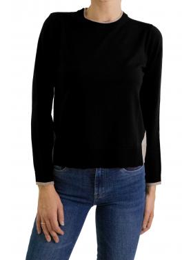 Maglione girocollo tinta unita con contrasti di colore 